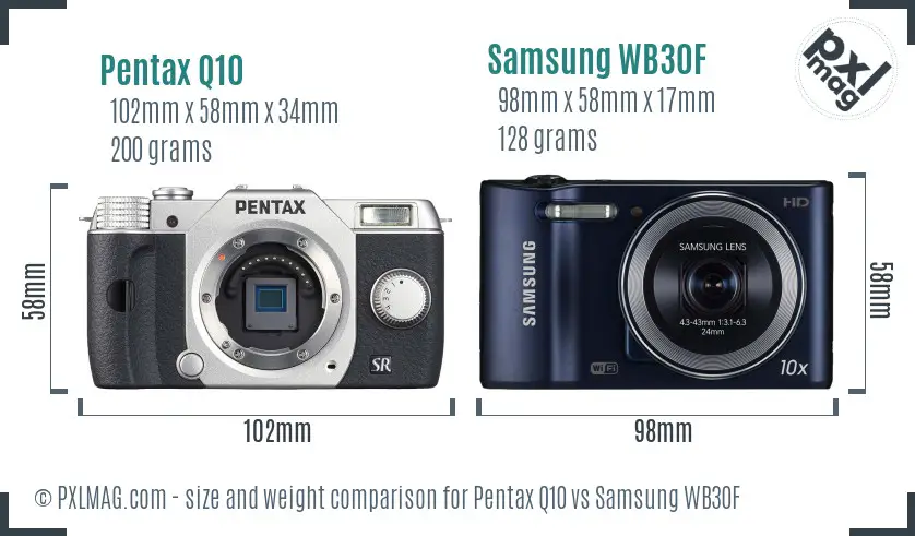 Pentax Q10 vs Samsung WB30F size comparison