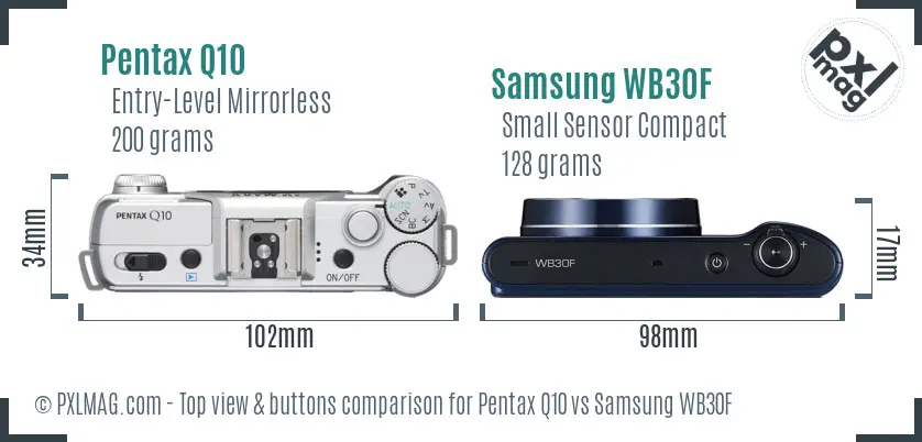 Pentax Q10 vs Samsung WB30F top view buttons comparison