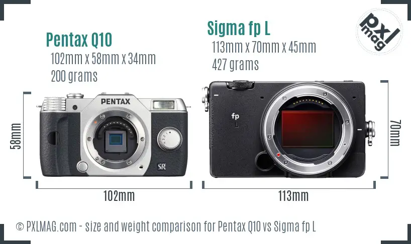 Pentax Q10 vs Sigma fp L size comparison