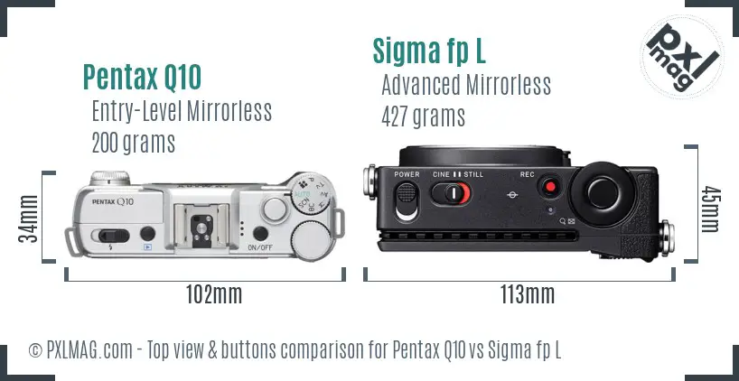 Pentax Q10 vs Sigma fp L top view buttons comparison
