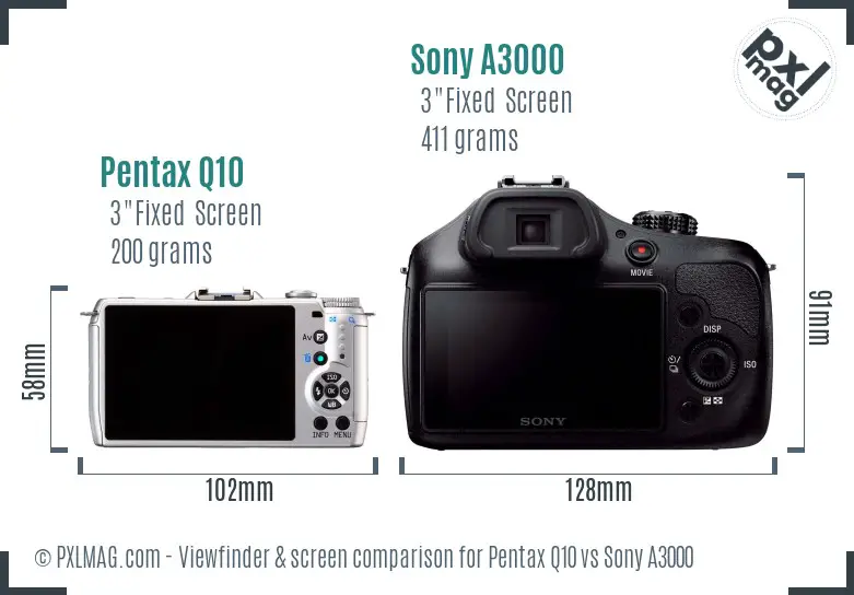 Pentax Q10 vs Sony A3000 Screen and Viewfinder comparison