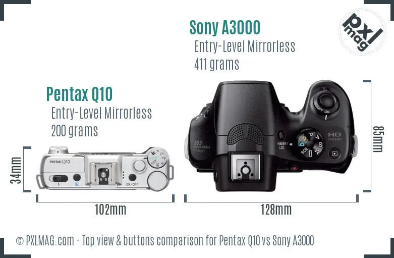 Pentax Q10 vs Sony A3000 top view buttons comparison