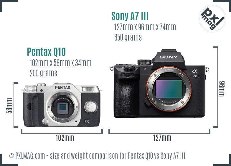 Pentax Q10 vs Sony A7 III size comparison