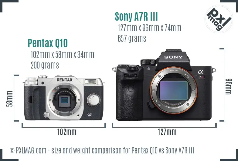 Pentax Q10 vs Sony A7R III size comparison