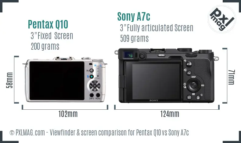 Pentax Q10 vs Sony A7c Screen and Viewfinder comparison