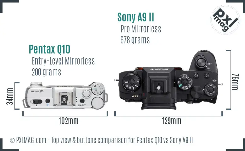 Pentax Q10 vs Sony A9 II top view buttons comparison