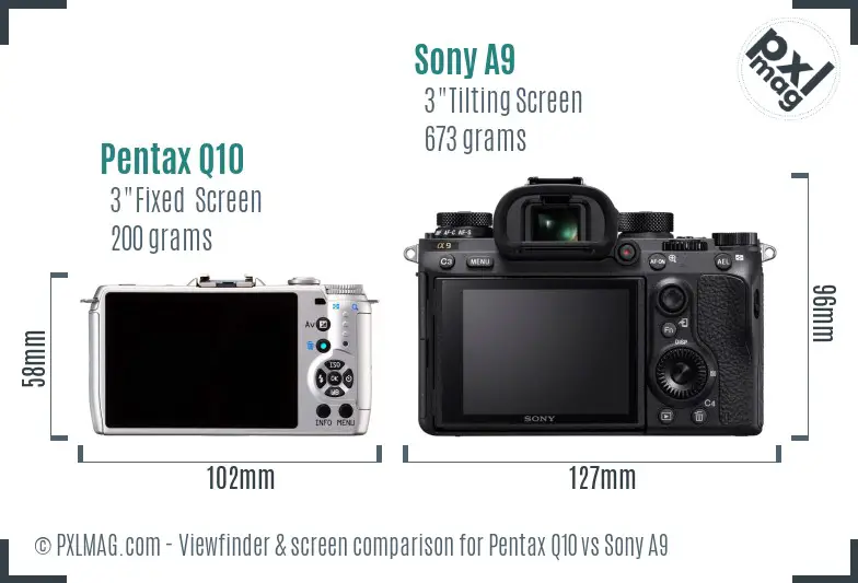 Pentax Q10 vs Sony A9 Screen and Viewfinder comparison