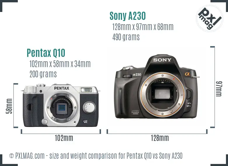 Pentax Q10 vs Sony A230 size comparison