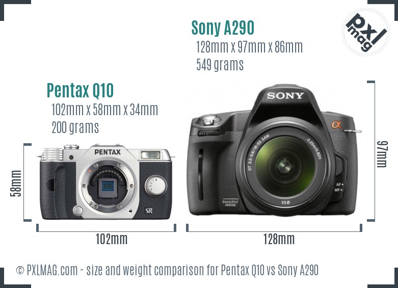 Pentax Q10 vs Sony A290 size comparison Pentax Q10 vs Sony A290 size comparison