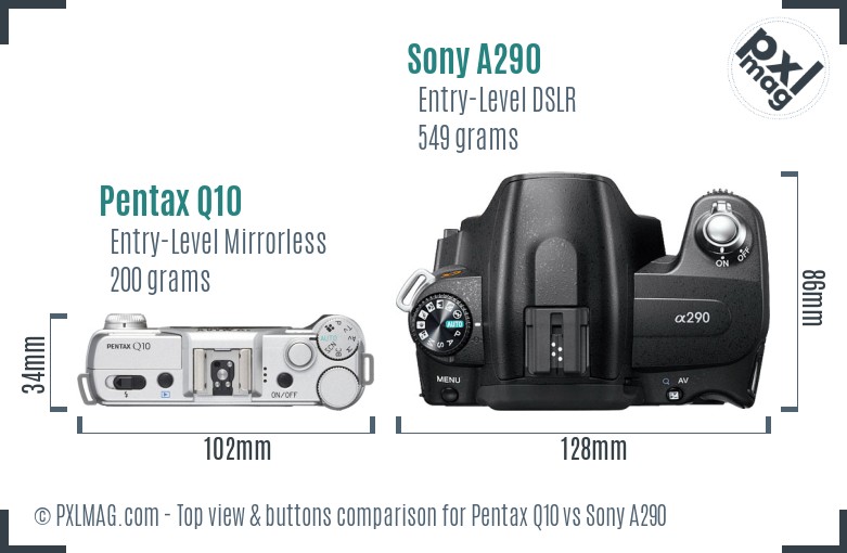 Pentax Q10 vs Sony A290 top view buttons comparison