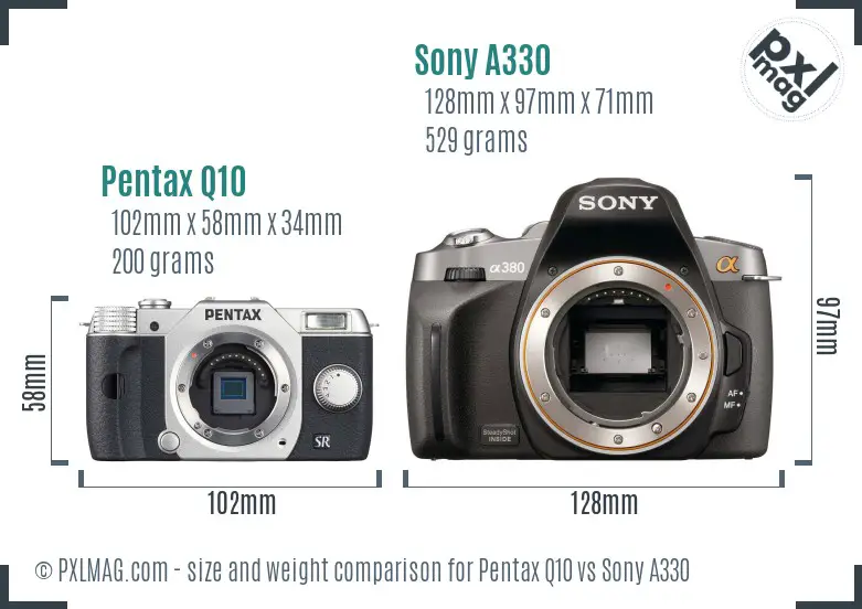 Pentax Q10 vs Sony A330 size comparison