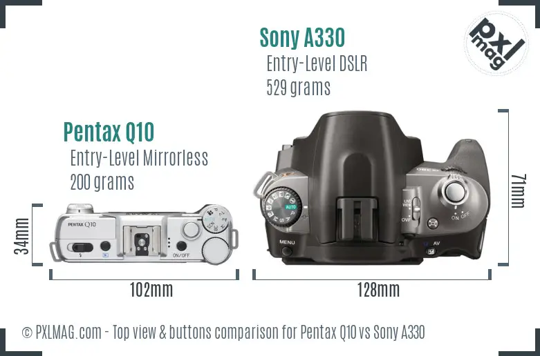 Pentax Q10 vs Sony A330 top view buttons comparison