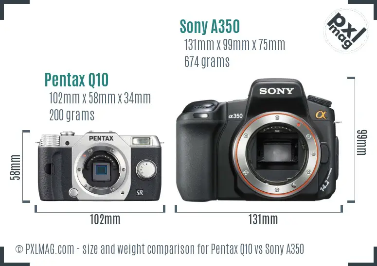 Pentax Q10 vs Sony A350 size comparison