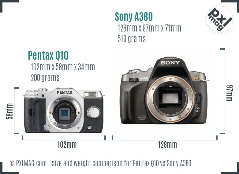 Pentax Q10 vs Sony A380 size comparison