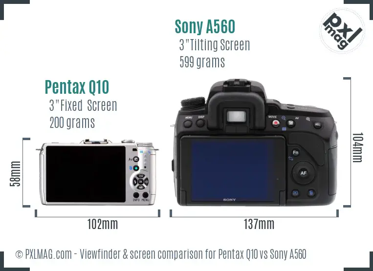 Pentax Q10 vs Sony A560 Screen and Viewfinder comparison