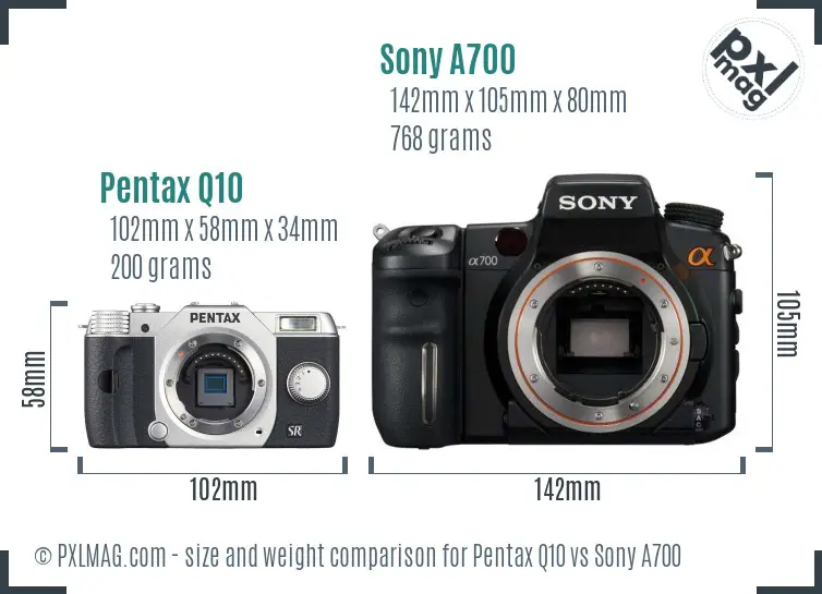 Pentax Q10 vs Sony A700 size comparison