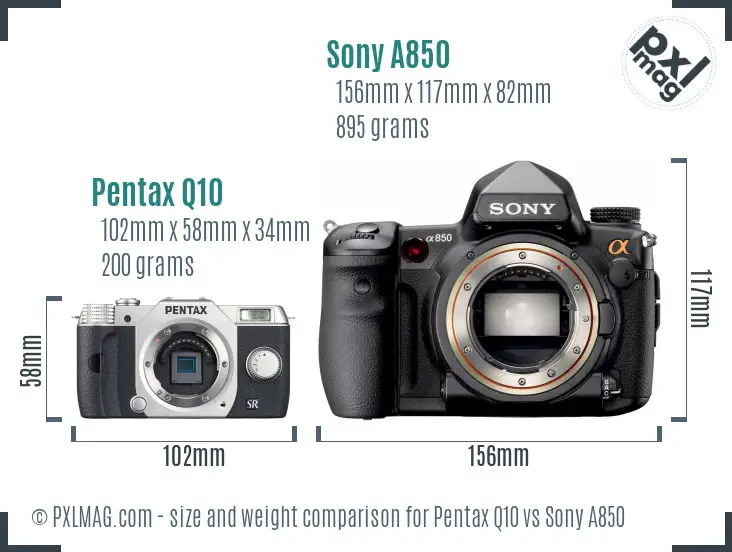 Pentax Q10 vs Sony A850 size comparison