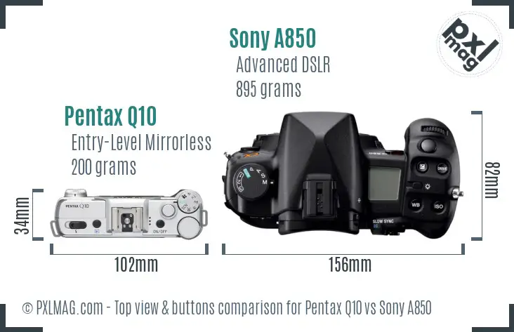 Pentax Q10 vs Sony A850 top view buttons comparison