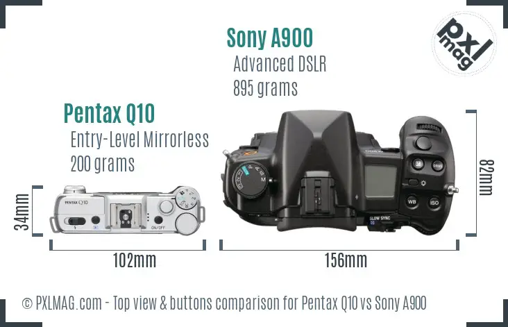 Pentax Q10 vs Sony A900 top view buttons comparison