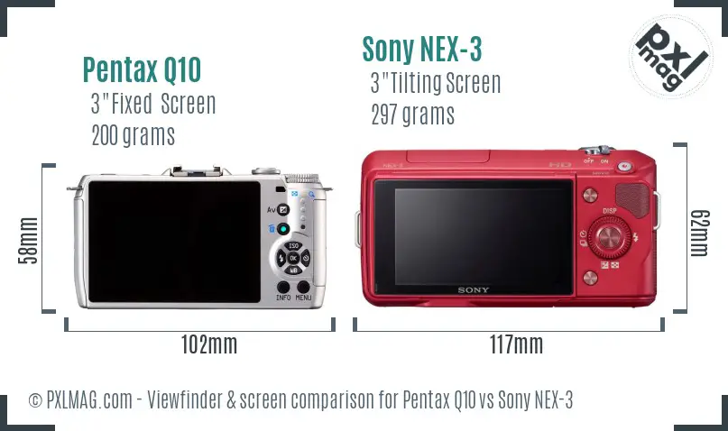 Pentax Q10 vs Sony NEX-3 Screen and Viewfinder comparison