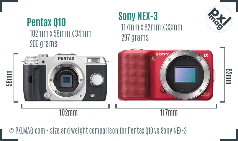 Pentax Q10 vs Sony NEX-3 size comparison