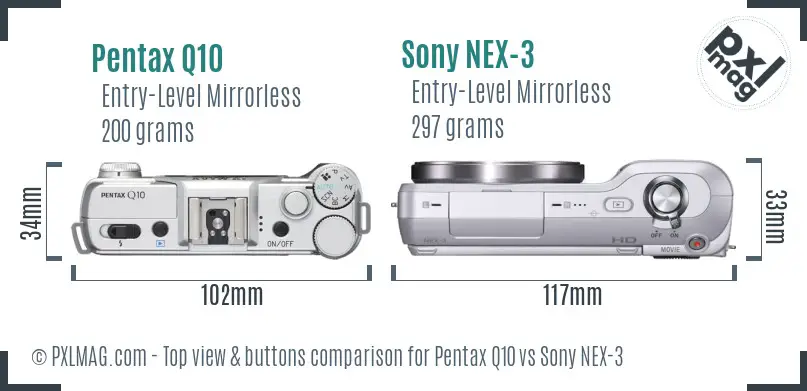 Pentax Q10 vs Sony NEX-3 top view buttons comparison