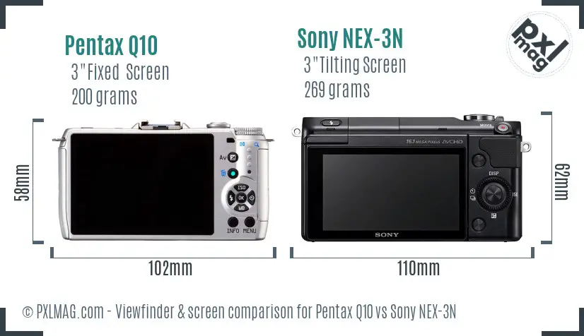 Pentax Q10 vs Sony NEX-3N Screen and Viewfinder comparison