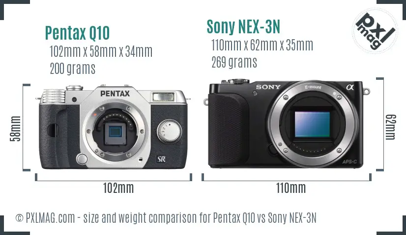 Pentax Q10 vs Sony NEX-3N size comparison