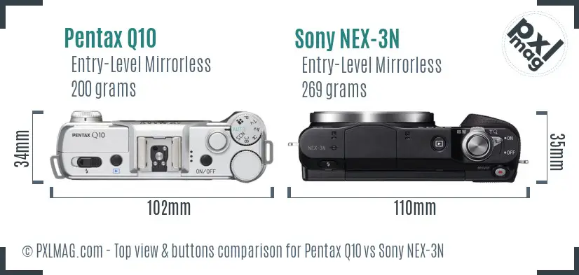 Pentax Q10 vs Sony NEX-3N top view buttons comparison