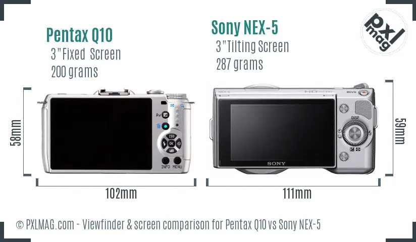 Pentax Q10 vs Sony NEX-5 Screen and Viewfinder comparison