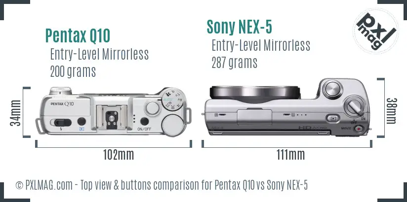 Pentax Q10 vs Sony NEX-5 top view buttons comparison