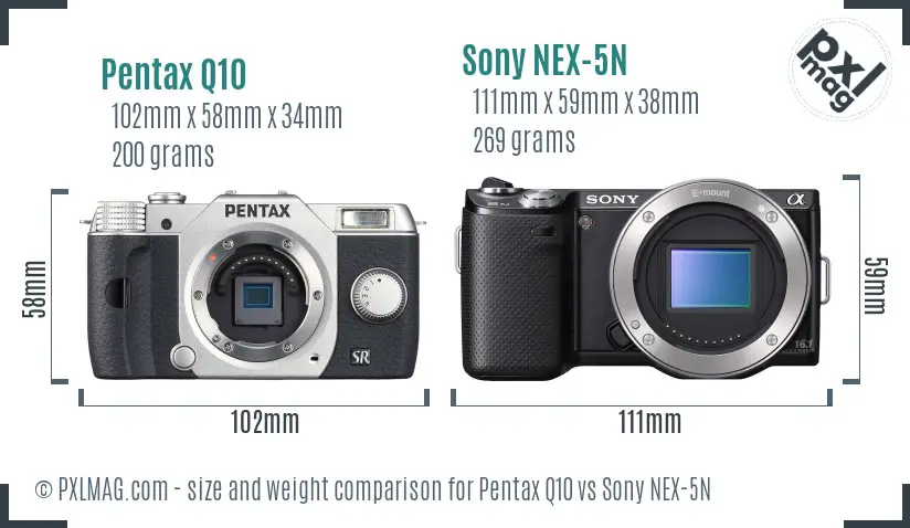 Pentax Q10 vs Sony NEX-5N size comparison