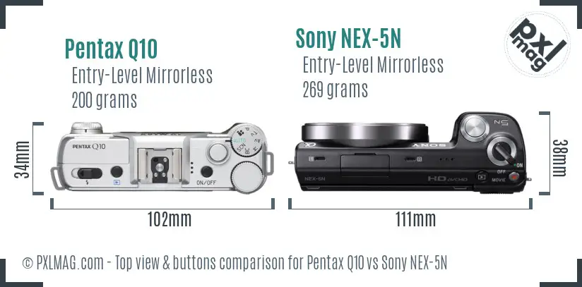 Pentax Q10 vs Sony NEX-5N top view buttons comparison