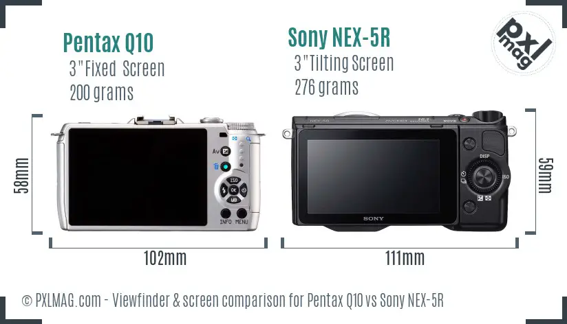 Pentax Q10 vs Sony NEX-5R Screen and Viewfinder comparison