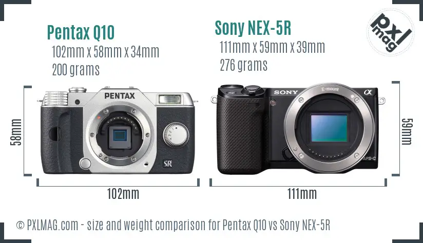 Pentax Q10 vs Sony NEX-5R size comparison Pentax Q10 vs Sony NEX-5R size comparison