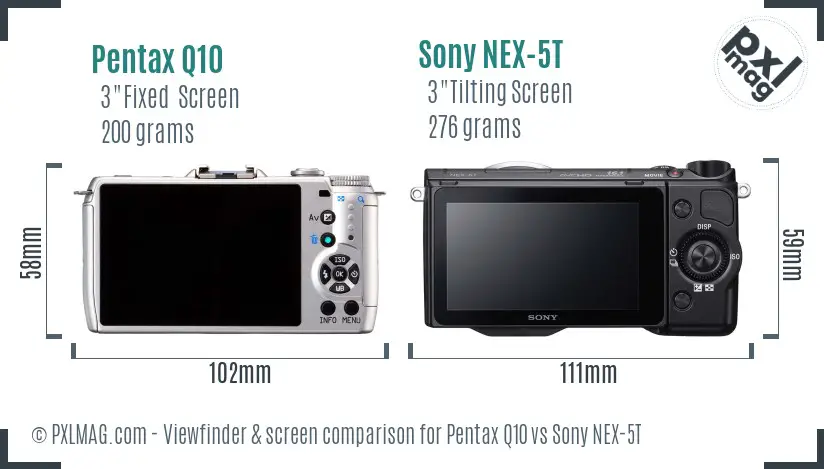 Pentax Q10 vs Sony NEX-5T Screen and Viewfinder comparison