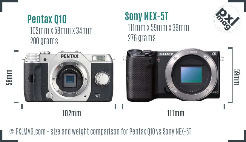 Pentax Q10 vs Sony NEX-5T size comparison