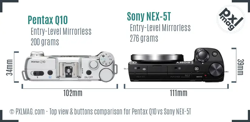 Pentax Q10 vs Sony NEX-5T top view buttons comparison