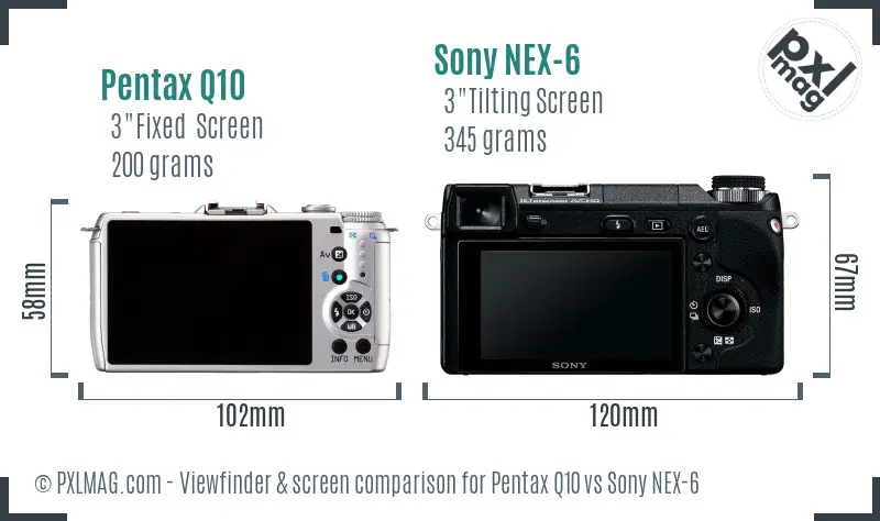 Pentax Q10 vs Sony NEX-6 Screen and Viewfinder comparison
