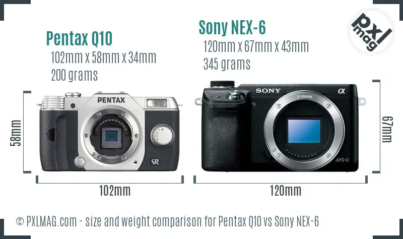 Pentax Q10 vs Sony NEX-6 size comparison