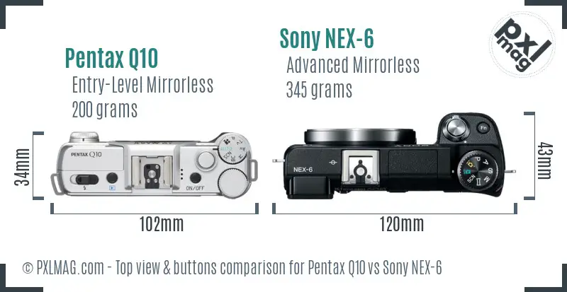Pentax Q10 vs Sony NEX-6 top view buttons comparison
