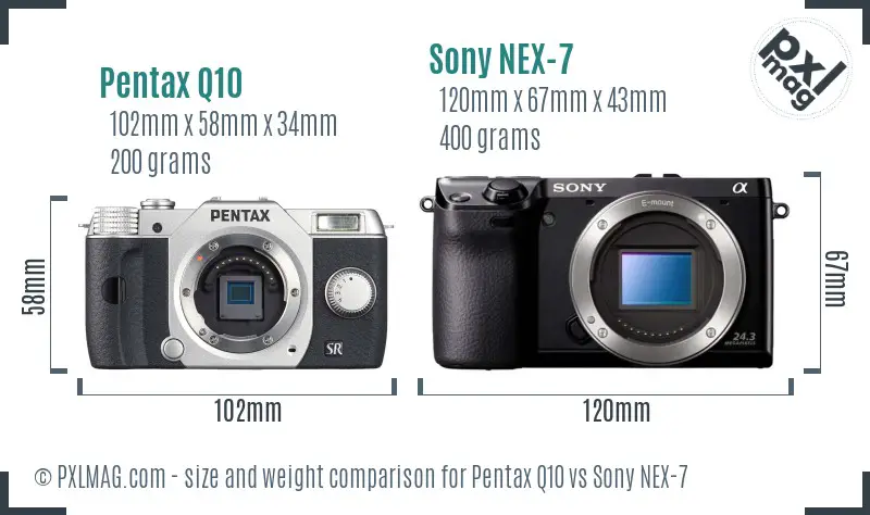 Pentax Q10 vs Sony NEX-7 size comparison