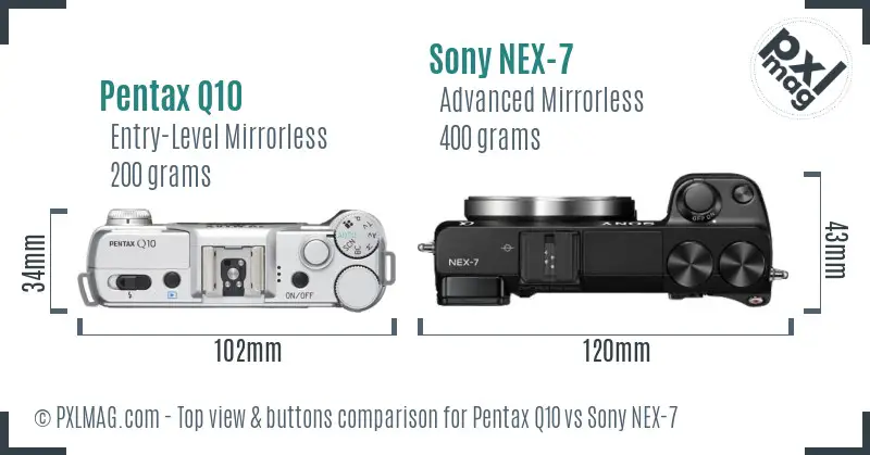 Pentax Q10 vs Sony NEX-7 top view buttons comparison