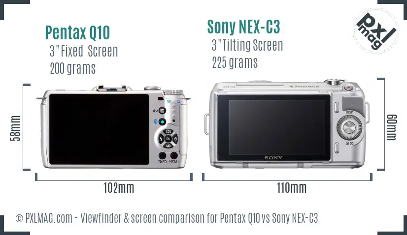 Pentax Q10 vs Sony NEX-C3 Screen and Viewfinder comparison