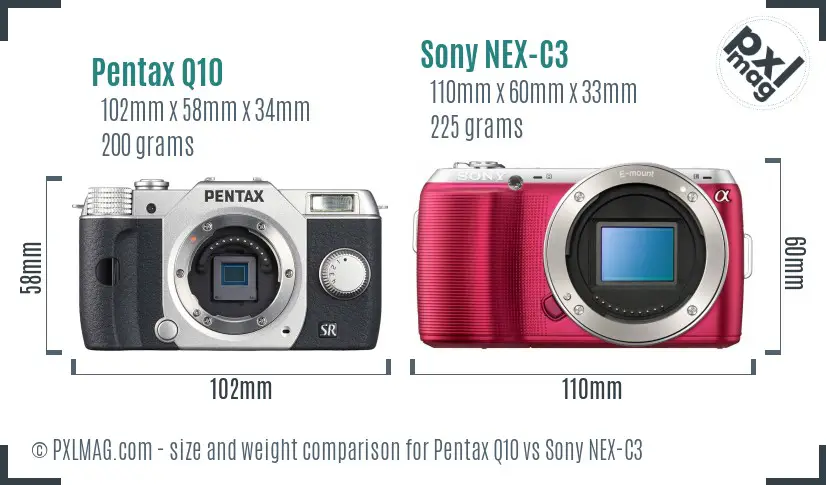 Pentax Q10 vs Sony NEX-C3 size comparison