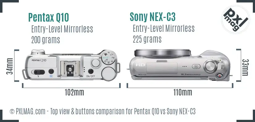 Pentax Q10 vs Sony NEX-C3 top view buttons comparison