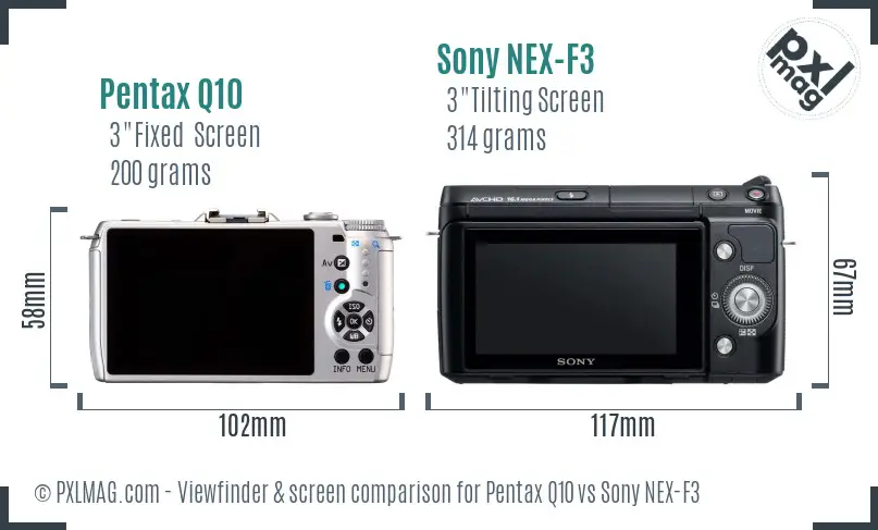 Pentax Q10 vs Sony NEX-F3 Screen and Viewfinder comparison