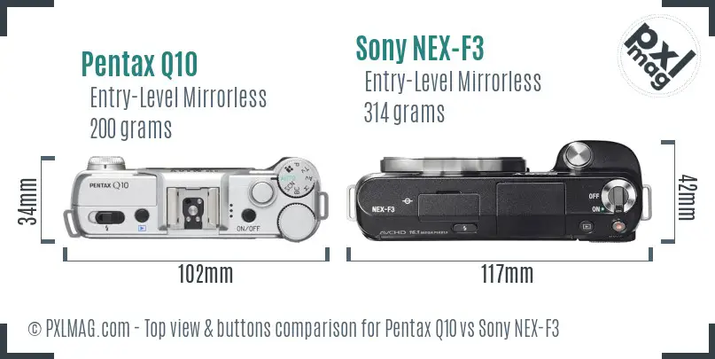 Pentax Q10 vs Sony NEX-F3 top view buttons comparison
