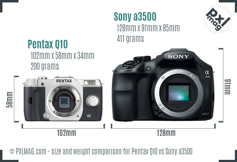 Pentax Q10 vs Sony a3500 size comparison