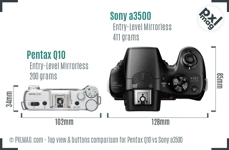 Pentax Q10 vs Sony a3500 top view buttons comparison